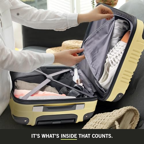 Image of Kenneth Cole REACTION Out of Bounds Lightweight Hardshell 4-Wheel Spinner Luggage, Pale Banana, 20-Inch Carry On