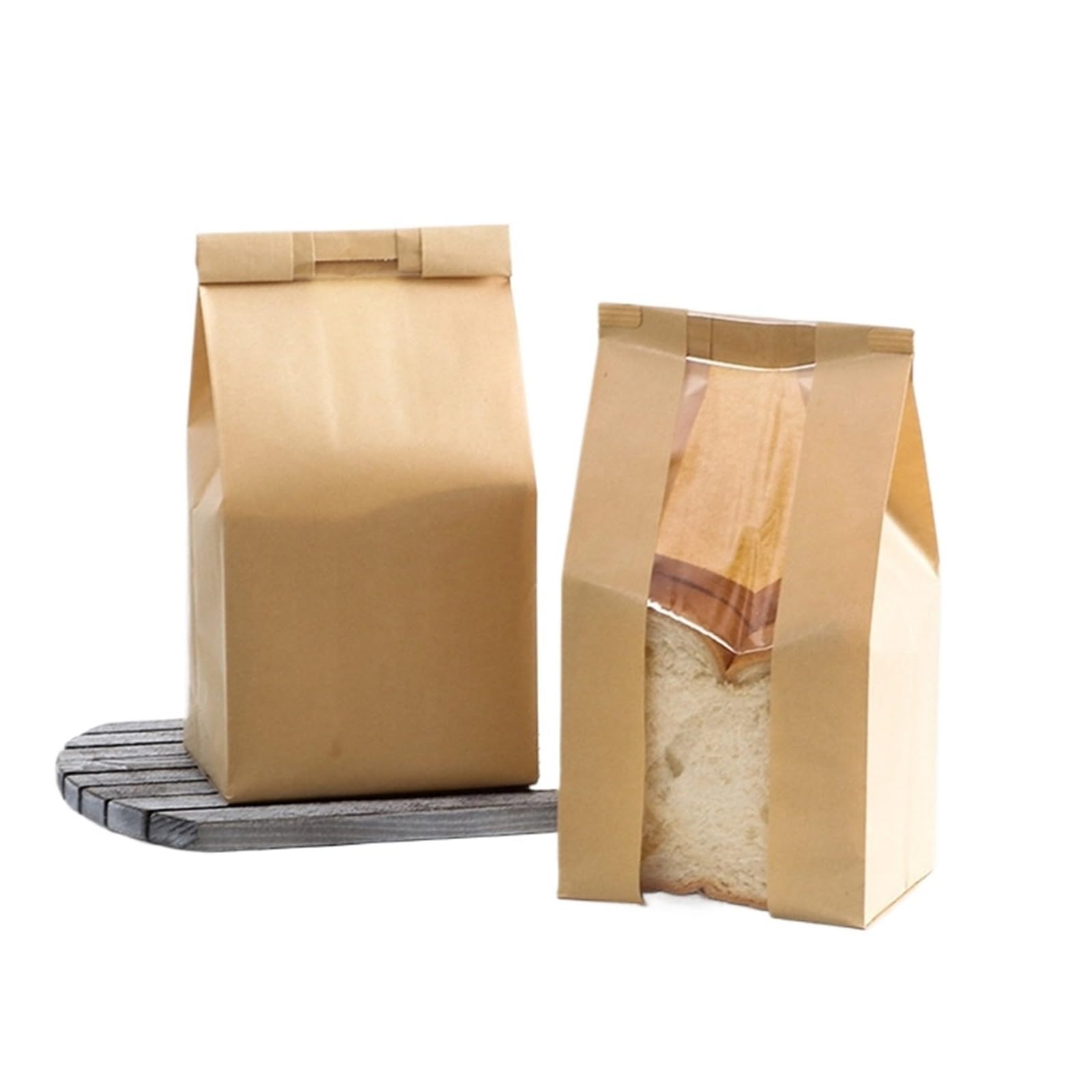 100pcs Kraft Paper Bread Bags For Homemade Bakery Bag With Window for Bread(12x9x30cm)