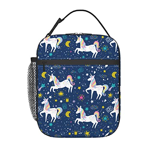 Rciokov Funny Starry Unicorn Portable Lunch Bag Reusable Insulated Totes Lunch Box Thermal Cooler For Work Office Beach Picnic Camping #TOP6