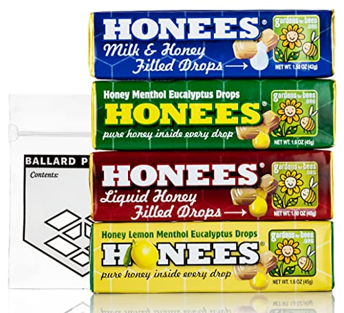 Ballard Products Honees Honey Cough Drops Variety Pack Of 4 Packs - 1 Pack Of Each Flavor - Milk And Honey, Honey Filled, Honey Lemon And Honey Menthol - Bundle Pocket Bag… #TOP23