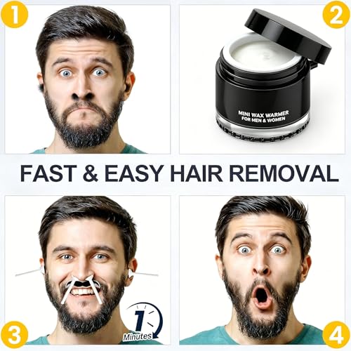 Image of Nose Wax Kit, 120g Nose Hair Wax Kit for Men & Women, Painless Nose Hair Removal with USB Fast Heat, Smart Constant Temp, 40 Applicators, Wooden Sticks, After-Wax Wipes and Moustache Guards 20-25 Uses