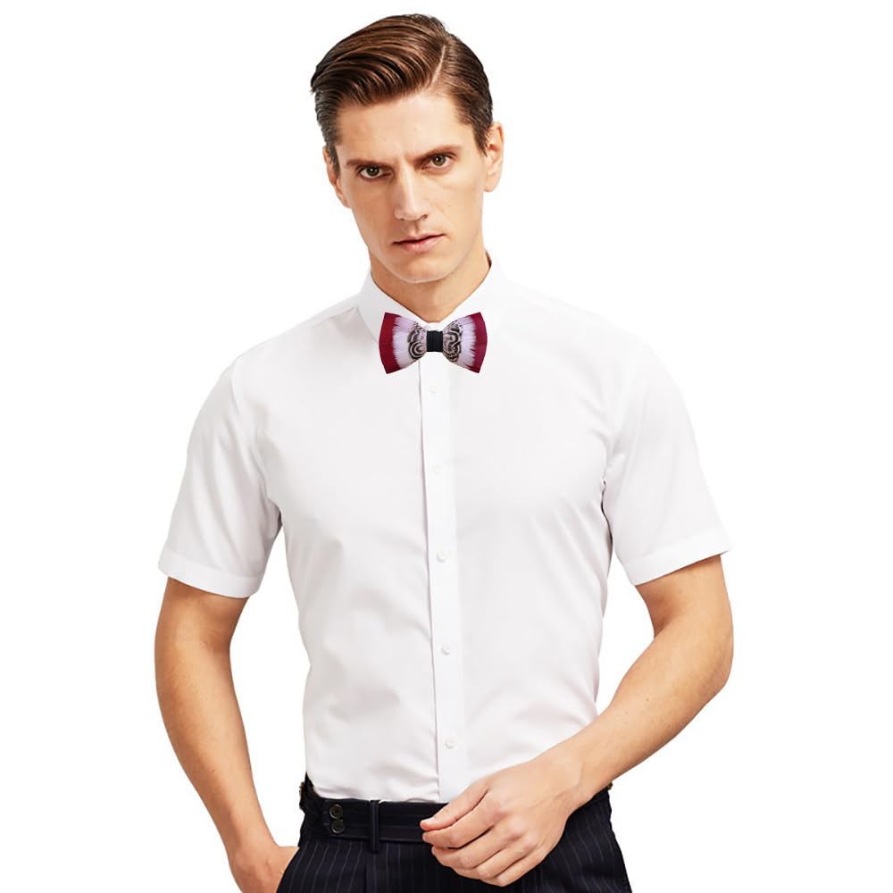 Handmade Peacock Feather Pre-tied Bow Tie and Brooch Set Banquet Tuxedo Bowtie Necktie for Men Wedding Dating (04)