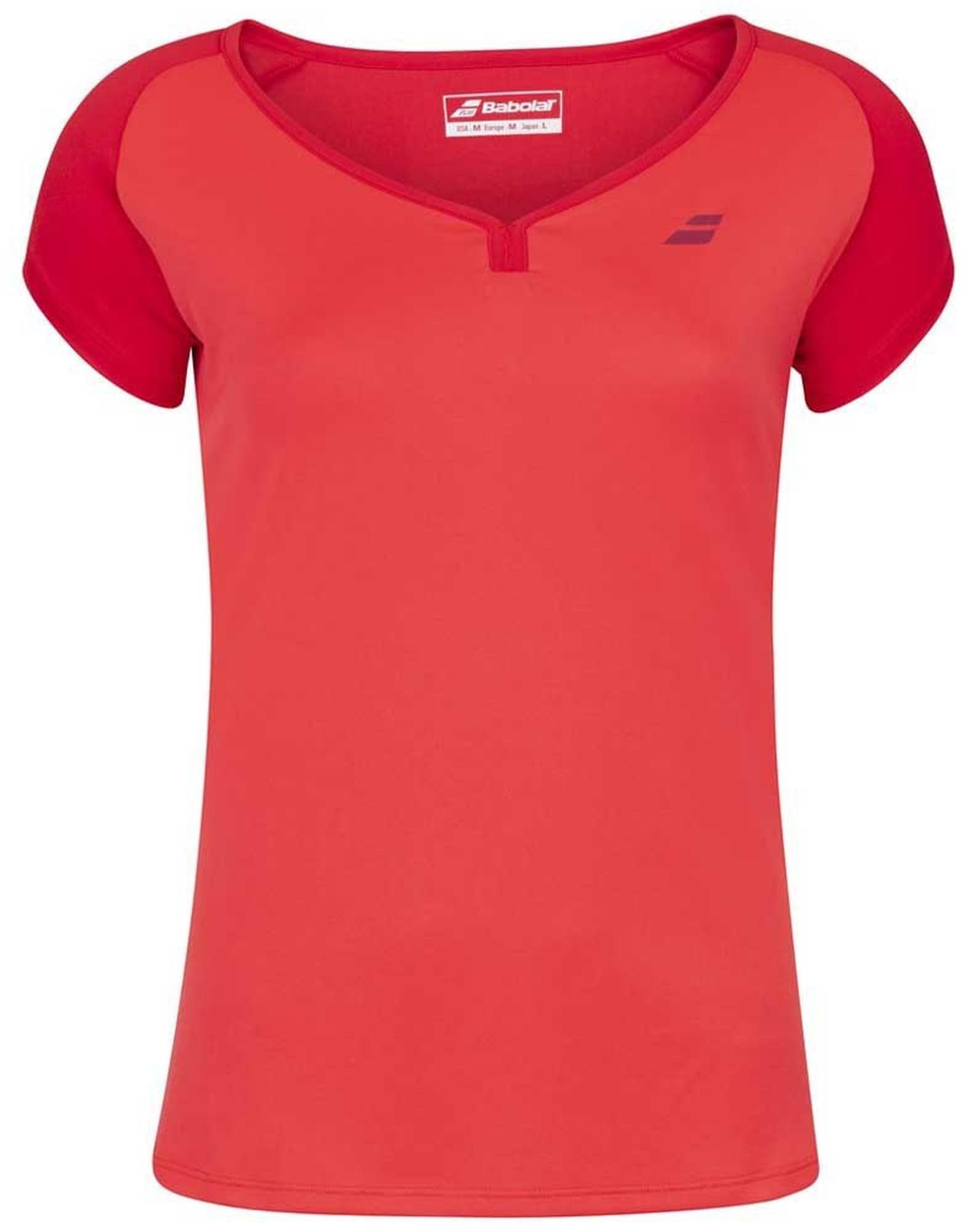 Babolat Girl's Play Cap Sleeve Tennis Tee, Tomato Red (US Youth Size 6-8)