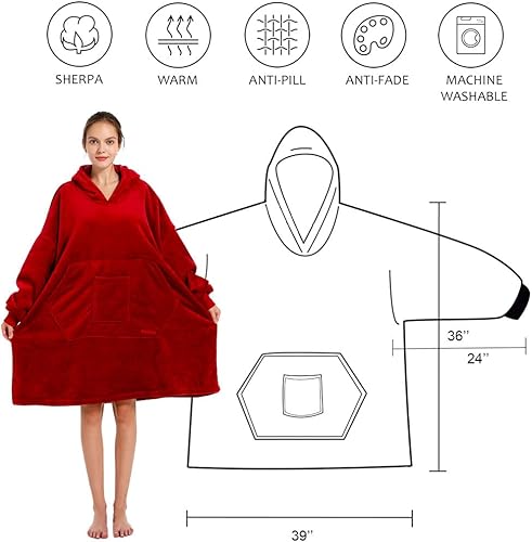 Miniatura 2 de REDESS Sudadera con capucha, manta de sherpa de gran tamaño con mangas y bolsillo gigante, acogedora sudadera con capucha para adultos y niños