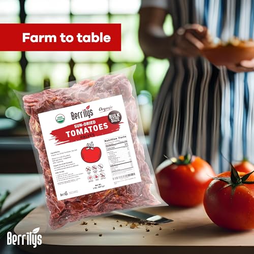 Image of Sun-Dried Tomatoes, 2 LBS, USDA Organic, Berrilys, No Sulfur, No Preservatives, Seasalt is used as natural preservative, Raw, Non-GMO, Great Ingredient for Baking and Cooking