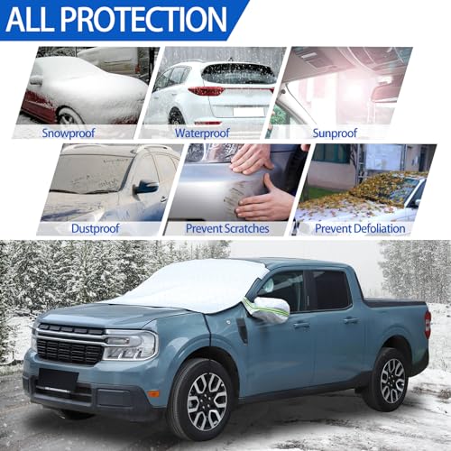 Image of Windshield Snow Cover Fit for Ford Ranger Maverick 2022-2024, Front Windshield Cover for Ice and Snow, Extra Thick Windshield Ice Cover Protect from Rain, Sun, Frost(Silver)