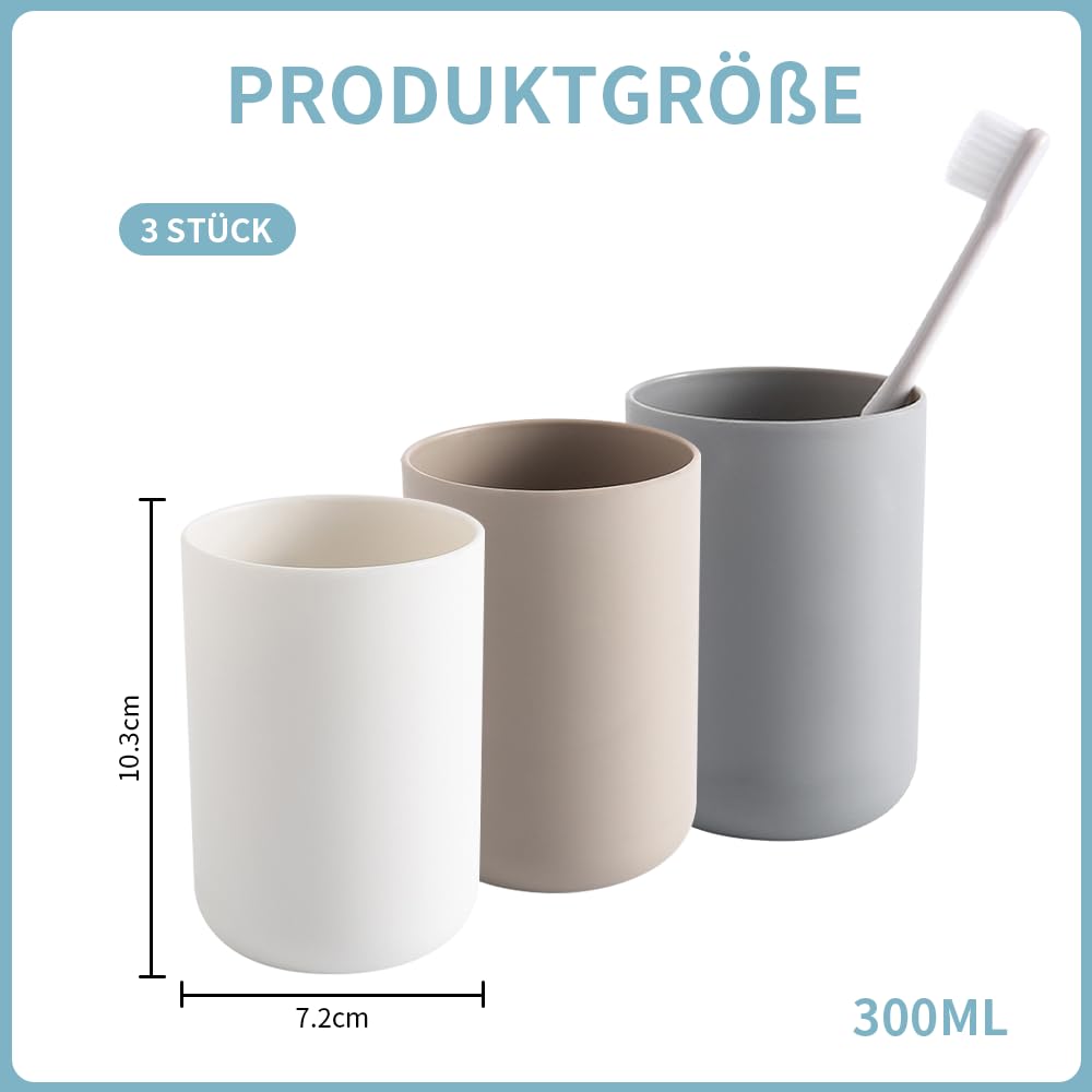 Dreamil Zestaw 3 kubków na szczoteczki do zębów, 300 ml, kubki na szczoteczki do zębów z tworzywa sztucznego przeznaczonego do kontaktu z żywnością, kubki łazienkowe do elektrycznych i normalnych