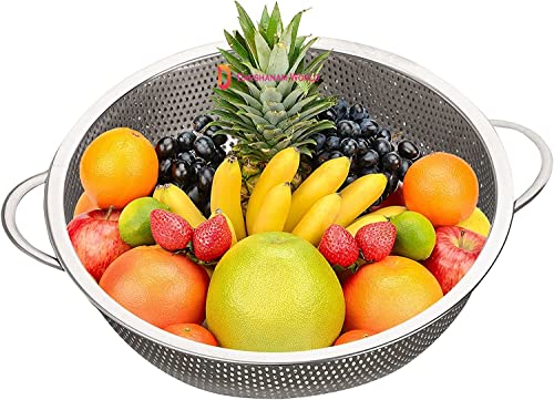 Image of DARSHANAM WORLD Sink Stainless Steel Colander with Fine Mesh Strainer Basket Strain, Drain, Rinse Fruits, Vegetables