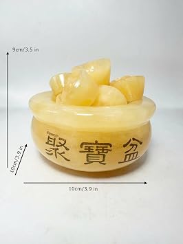 Feng Shui Golden Treasure Basin with 10 Pcs Ingot/Yuan Bao Wealth Porsperity Figurine, Feng Shui Decor Attract Wealth and Good Luck (3.9 in)