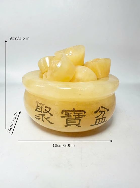 Feng Shui Golden Treasure Basin with 10 Pcs Ingot/Yuan Bao Wealth Porsperity Figurine, Feng Shui Decor Attract Wealth and Good Luck (3.9 in)