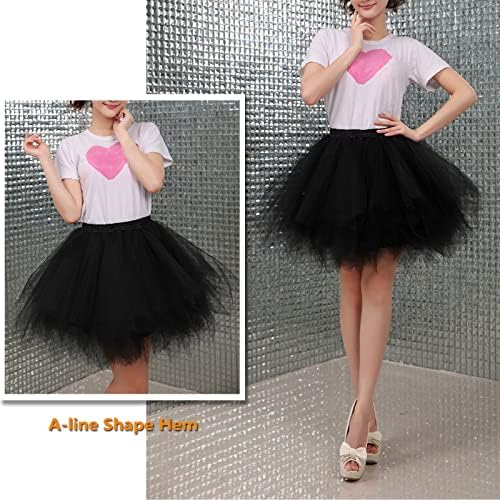 MeOkey 80s Tulle Ballet Bubble Skirt Puffy Layered Tutus Petticoat Fancy Dress for Women Girls Black