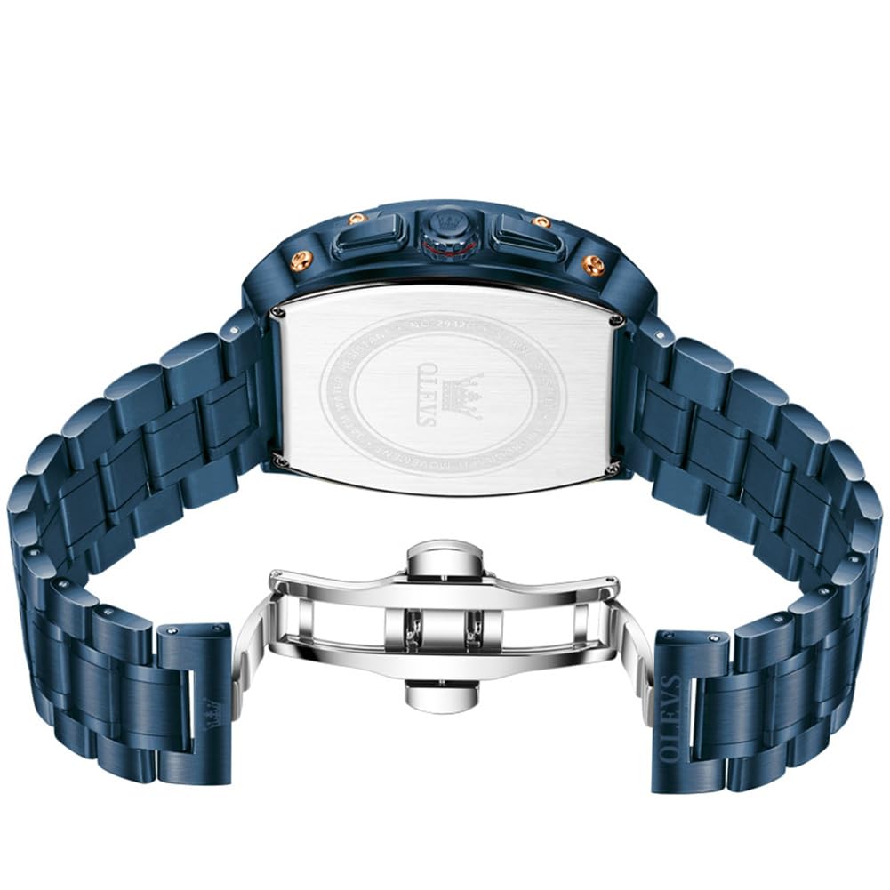 OLEVS Herren-Armbanduhr, modisch, analog, Quarz-Armbanduhr für Herren, rechteckig, großes Zifferblatt, Edelstahl-Uhrenarmband, wasserdicht, Militäruhr, Kalender, Datum,