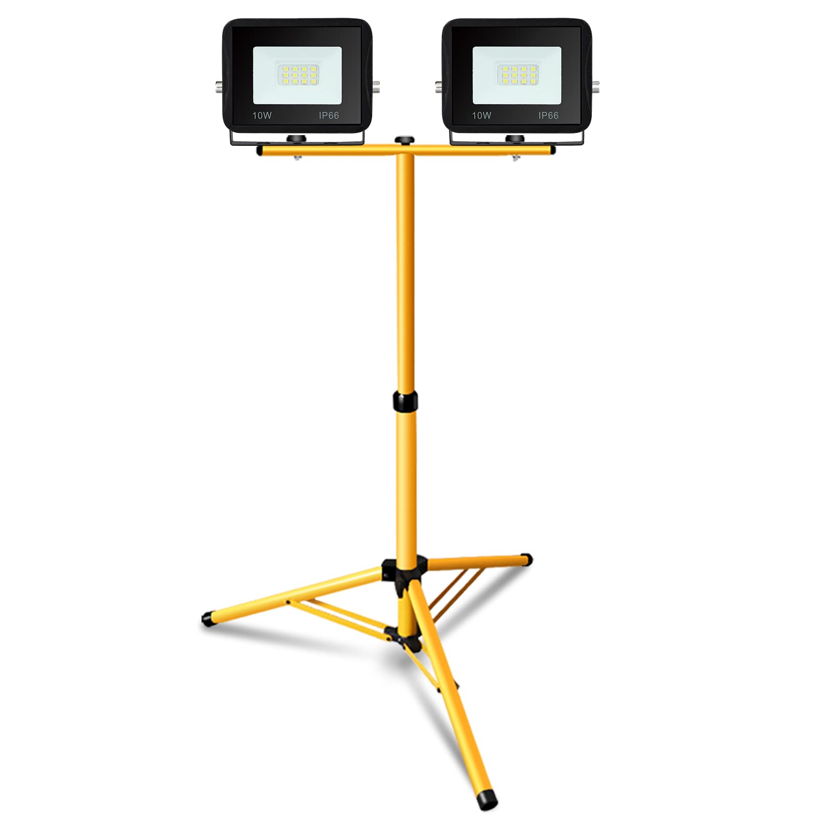 Reflektor budowlany LED ze statywem, 2 x 10 W, reflektor LED 6000 K, zimna biel ze statywem, reflektor roboczy, wodoszczelny IP66, do garażu, ogrodu, na plac budowy, regulacja wysokości (80 cm do 160 cm)