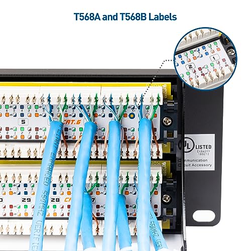 Image of [UL Listed] Cable Matters 48 Port Patch Panel Rackmount or Wall Mount 19-Inch with Support Bar, 2U Cat6 Network Patch Panel for 10 Gigabit Ethernet, 110 or Krone Impact Tools Compatible