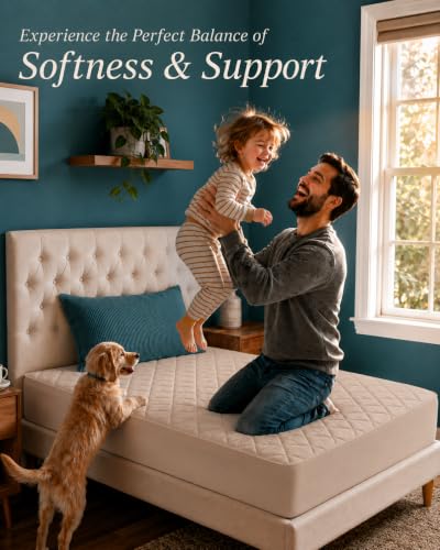 Image of Quilted Fitted Mattress Pad, Twin Mattress Protector Topper with Deep Pocket Stretches up to 16 Inches, Machine Washable Mattress Cover by Utopia Bedding (Beige)