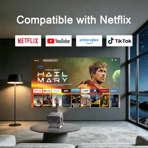 Image of [4300 ANSI & Officially-Licensed APP] 4K Projector with WiFi and Bluetooth, Auto Focus Keystone Smart Projector, Outdoor Projector with Adjustable Stand for Home Bedroom
