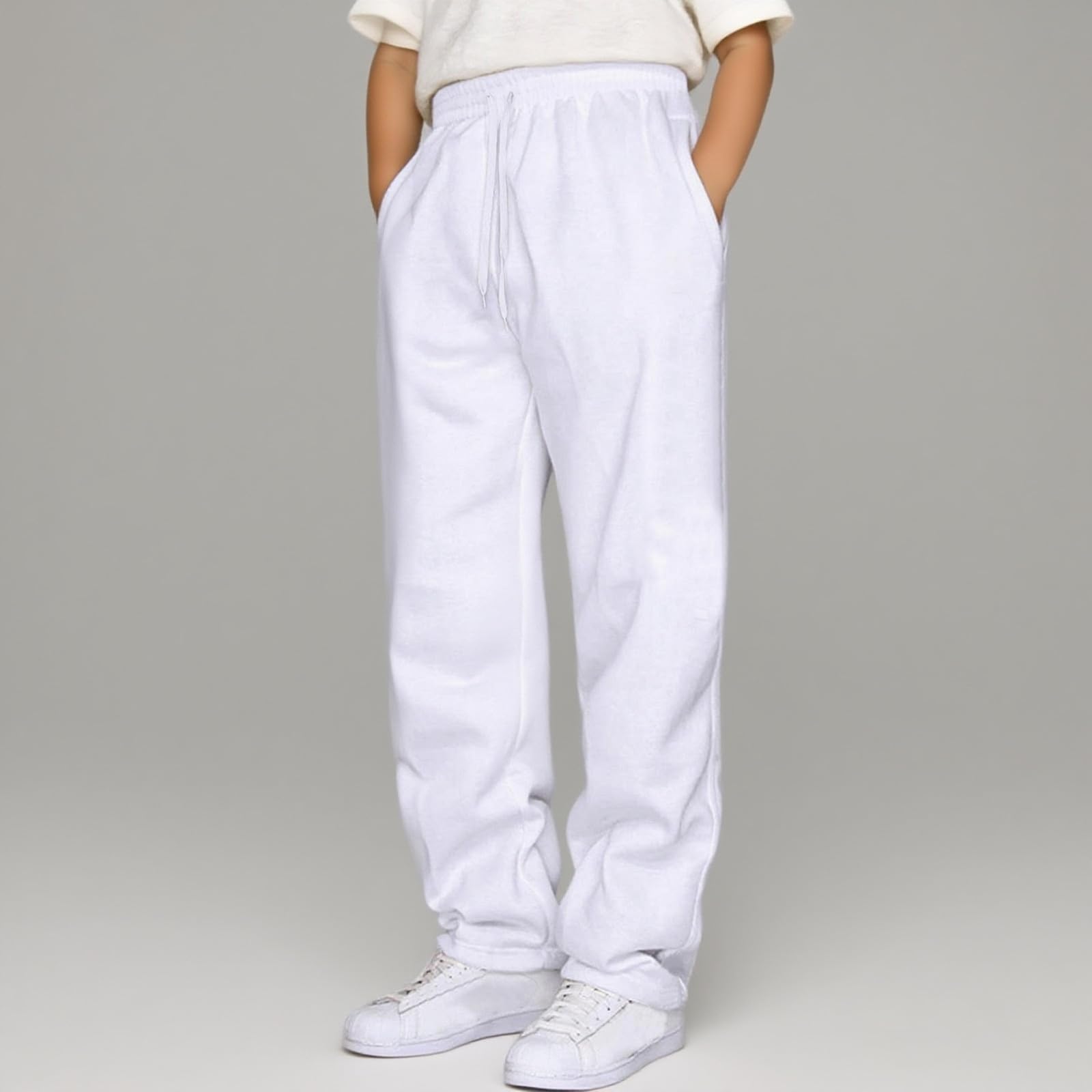 Pantalones para niño con cintura elástica y cordón, ajuste holgado, chándal con abertura para niños y adolescentes