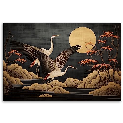 Tableaux tableau déco mural héron fleurs 100x70 cm image salon - 3