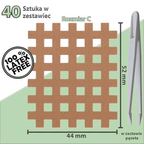 ALPIDEX Cross Tape 40 sztuk – rozmiar C – beżowe – plastry z antystatyczną pęsetą