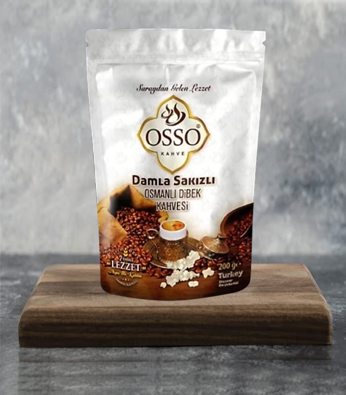 Dibek Coffee With Mastic,Dibek Coffee,Dibek Kahvesi ,Ottoman Style Turkish Dibek Handmade Grounded Coffee Fresh Roasted,Eight Flavors Together Non-GMO By Osso 200 Gr 7 oz Halal قهوة ديبك ، قهوة ديبك مع صمغ المستكة