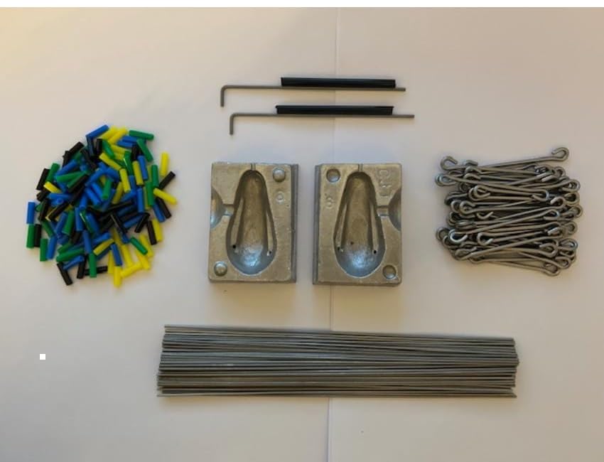 Dumpy Distance Fishing Weight Mould Kit with Wires, Loops, Roller Tubes for Beach Pier Boat Carp Fishing, Green, Makes 25 Weights (7oz)