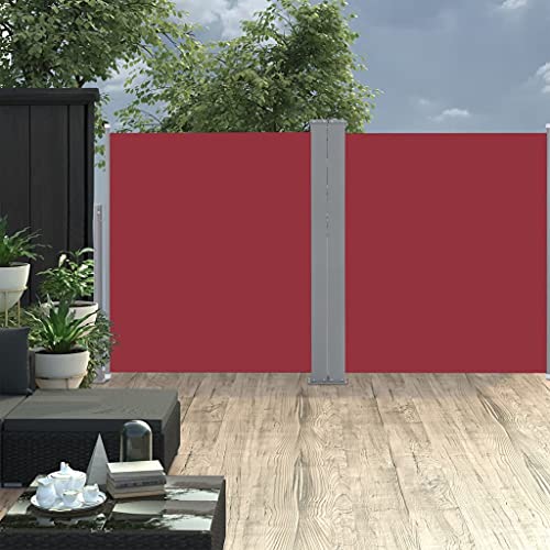 Tidyard Auvent latéral rétractable 170 x 600 cm Rouge Protection de l'intimité et Vent, Paravent Store latéral, Abri Solaire Extensible Brise Vue pour Extérieur, Balcon, Terrasse