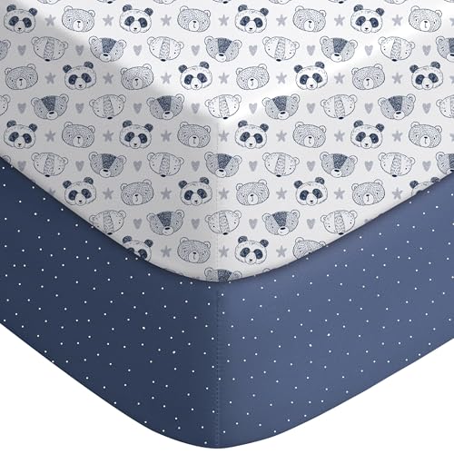 Image of Yoofoss Pack and Play Sheets Fitted, Mini Crib Sheets 2-Pack for Pack N Play Mattress, Stretchy Playard Sheet, Soft and Breathable (Panda)