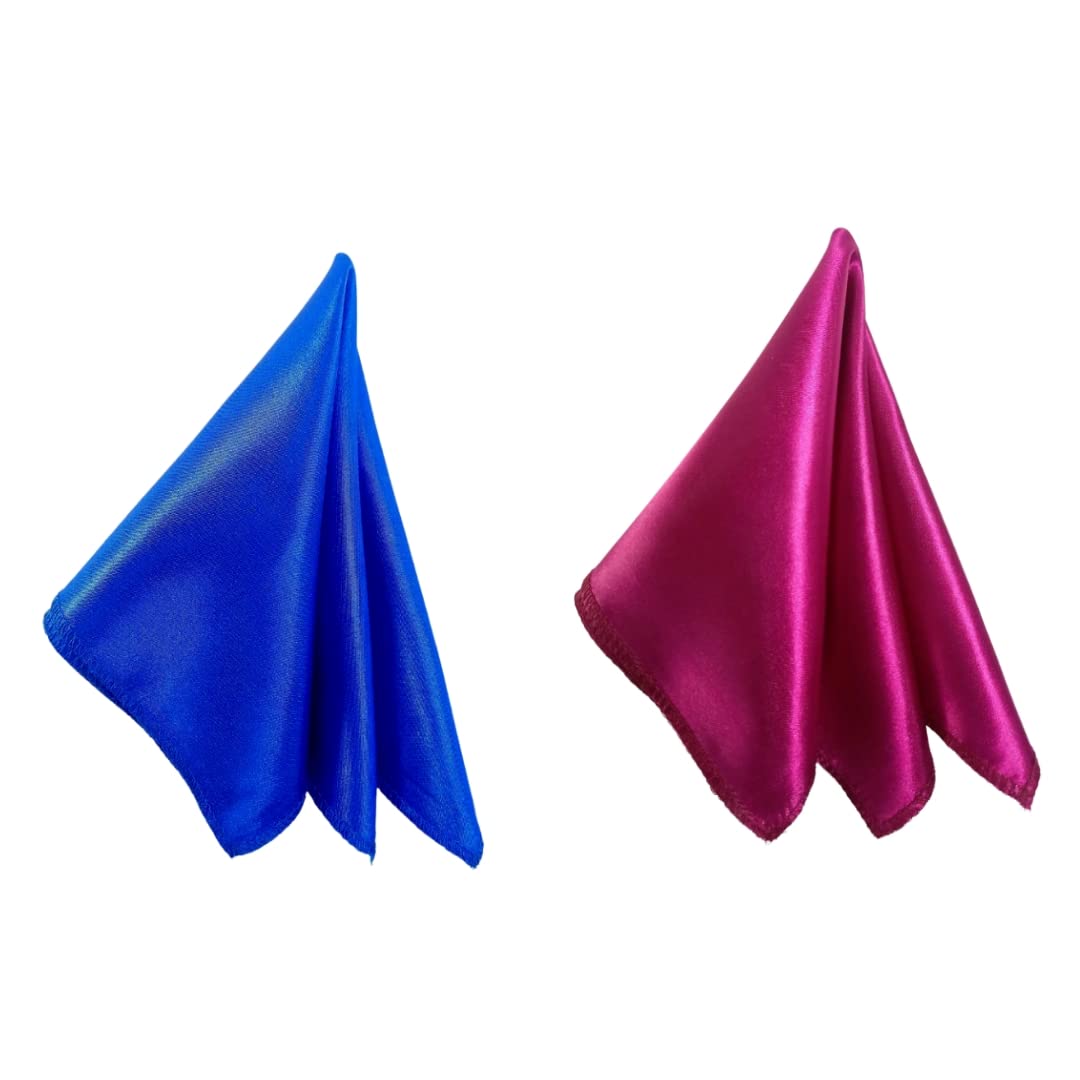Satin Pocket Square for Men, Wedding Handkerchief for Suits, Blazers & Tuxedo, Men's Pocket Square Combo (Pack of 2) (Royal Blue & Purple)-image-48