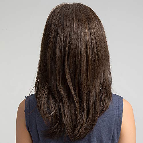 Didad Perucas de cabelo femininas para festa diária natural marrom escuro divisão lateral sintética