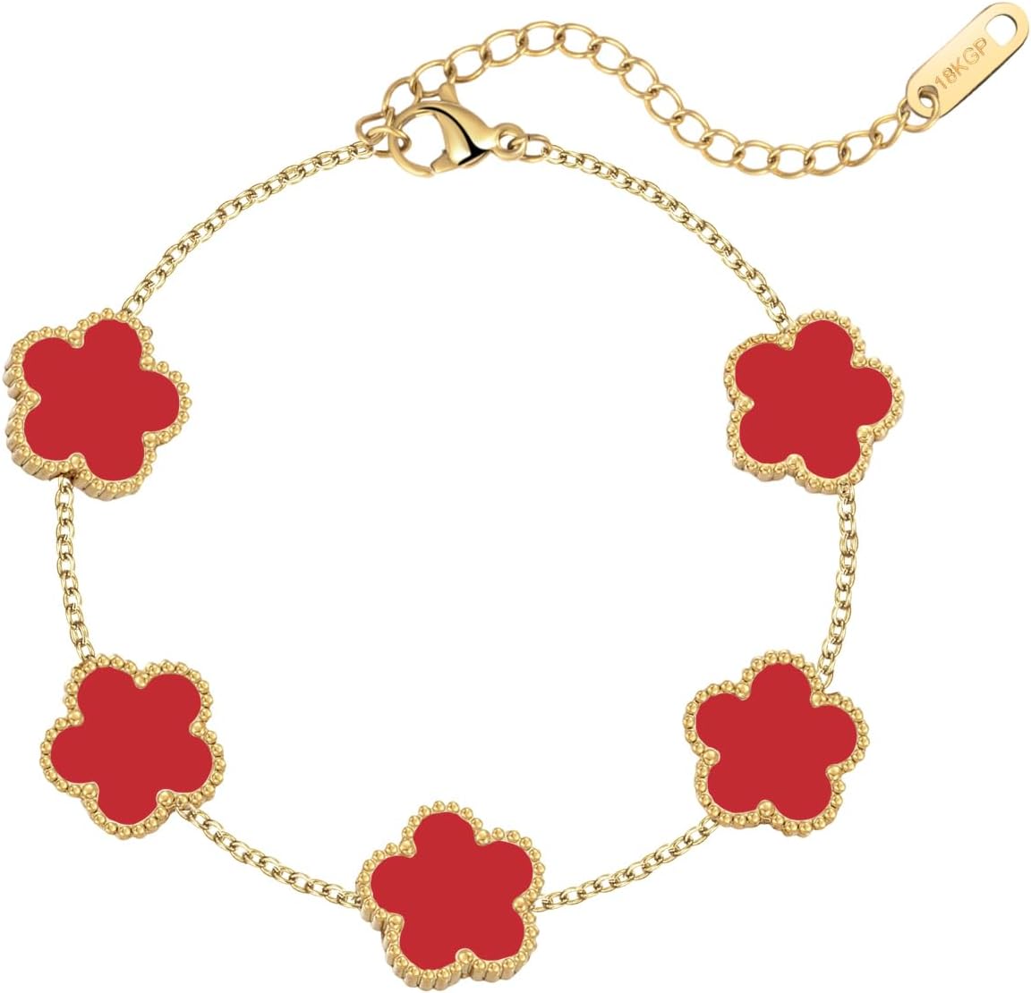 18K Gold Plated Four Leaf Clover Bracelet for Women Adjustable Lucky Clover Gold Bracelet Trendy Jewelry Gold/White/Black/Blue/Green Flower Leaf Link Bracelet Birthday Christmas Gift for Women
