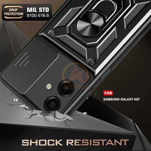 Image of Armor Bumper Back Cover Case for Samsung Galaxy A07 Rotating Camera Cover, Ring Holder & Kickstand | Heavy Duty & 360 Degree Protection Samsung Galaxy A07 Back Cover (Black)