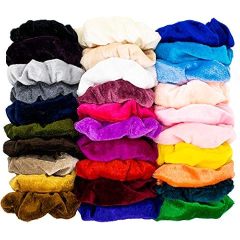 Paparuna Velvet Scrunchies 30 Pack Mixed Solid Colours, FREE Pack of 20 Black Nylon Hair Bands Ponytail Holder, Elastic Hair Scrunchies For Women and Girls, Hair Accessories For Women Cover
