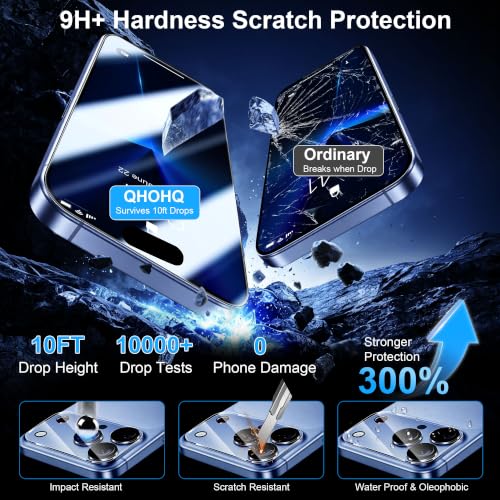 QHOHQ for iPhone 18 Pro Screen Protector, 9H+ Tempered Glass, 3+3 Pack - image 3