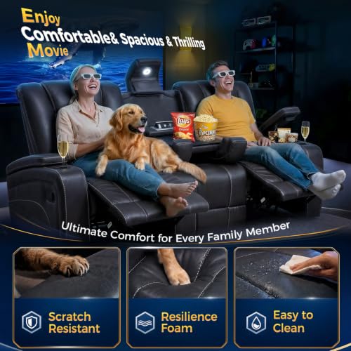 Image of Home Theater Seating, Reclining Sofa, 3X Recliner Sofa (Grey, Microfiber)