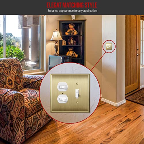 Image of ENERLITES Combination Toggle Switch and Duplex Receptacle Metal Wall Plate, Stainless Steel 201 Outlet Cover, Corrosion-Resistant, Mid-Size 2-Gang 4.88 inch x 4.92 inch, 771121M-BB, Brushed Brass