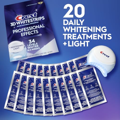 Image of Crest 3D Whitestrips Professional Effects + LED Light - Teeth Whitening Kit, 1 Light + 20 Treatments, Each with 1 Upper /1Lower, 40 Strips - Crest 3DWhite Teeth Whitening Strips