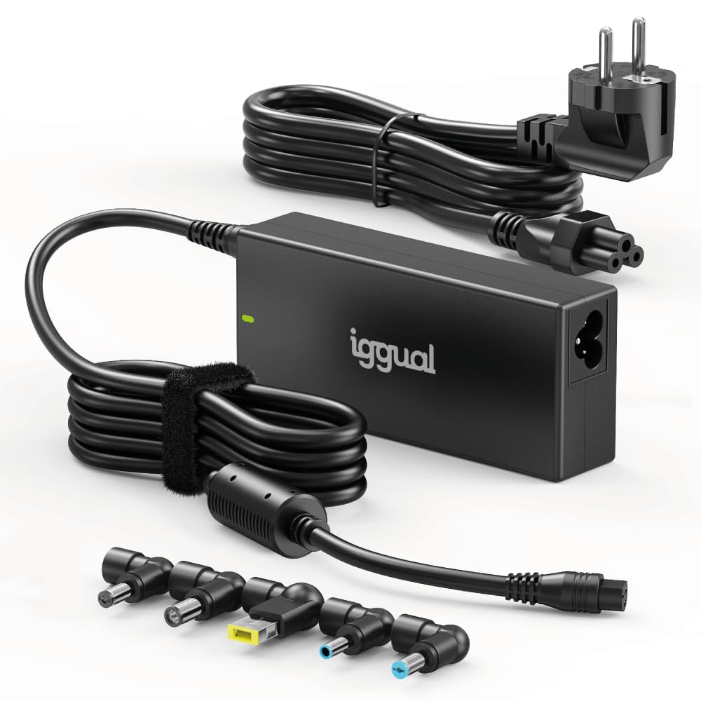 Iggual Uniwersalna ładowarka do laptopa 120 W z 5 złączami DC do Lenovo, HP, ASUS, Acer, MSI, zasilacza z ochroną i kompaktową konstrukcją (CUA-5T-120W)
