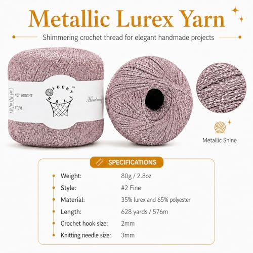 Image of 80g Sparkle Silver Lurex Thread Shining Yarn, Metallic Crochet Thread Yarn for Crocheting, Sparkle Metallic for Knitting Clothes, Car Charm, Keychain Charm(Rose Gold)