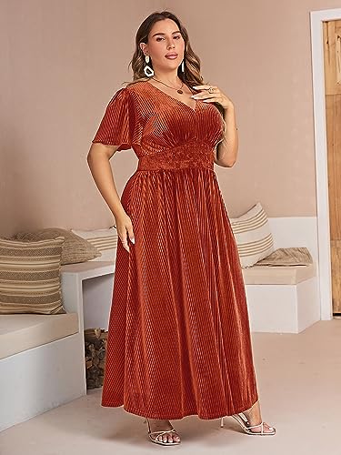 Image of Simplee Women's V Neck Velvet Maxi Dress Short Sleeve Empire Waist Long Formal Dress for Wedding Guest