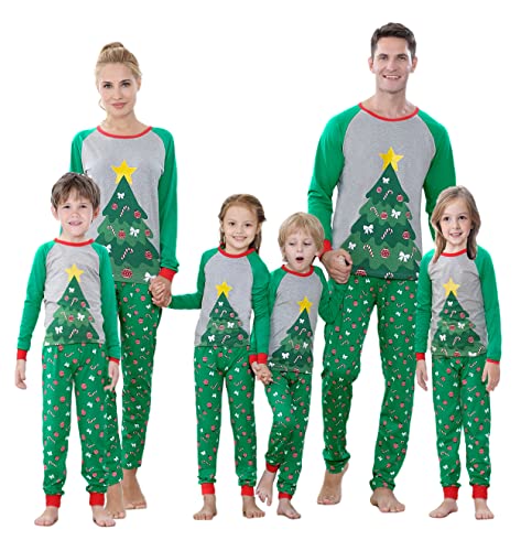 Benaive Matching Family Christmas Pajamas Set Boys Girls Holiday xmas Pjs for Family Toddlers Kids Children Sleepwear Cotton Womens Mens Pyjamas Jammies (Green & Grey, Christmas Tree, Women-Small)
