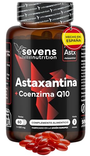 Astaxantina Natural Pura Astapure® 80 mg con Coenzima Q10 y AOVE - Fórmula Patentada - Aporta 8 mg de alga H. Pluvialis - Antioxidante, Salud Ocular, Piel y Sistema Inmune – 60 Perlas - Alta Absorción