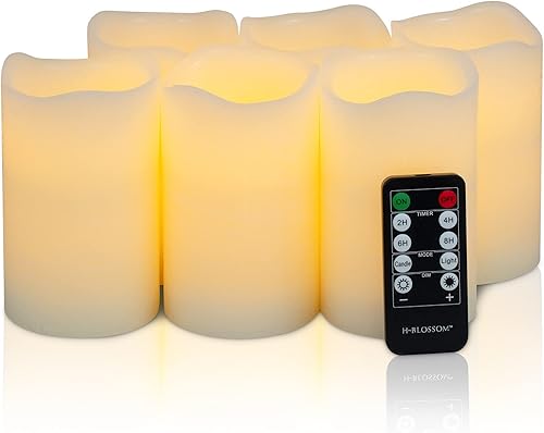 Velas parpadeantes sin llama funcionan con pilas, velas LED H-BLOSSOM con control remoto de 10 teclas, temporizador de ciclismo (control remoto de 3