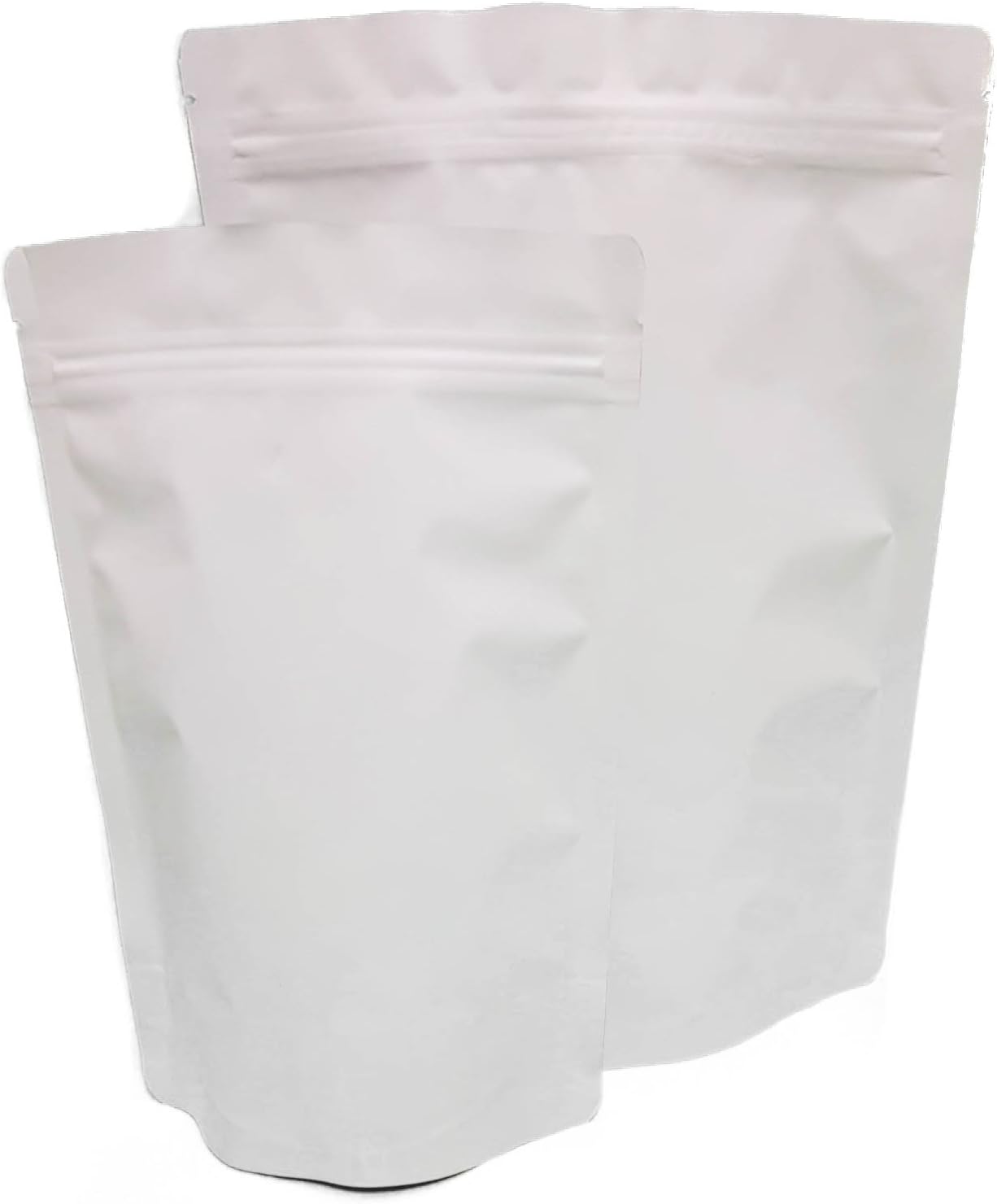 Assorted Sizes Matte White Stand Up Airtight Zipper Pouches Smell Leak Proof Food Herb Coffee Protein Powder Storage Bags (10, 5 Large + 5 X-Large)