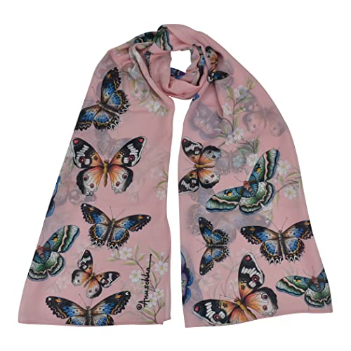 Anuschka Damski Szyfonowy Szal z Oryginalnym Nadrukiem - Butterfly Melody