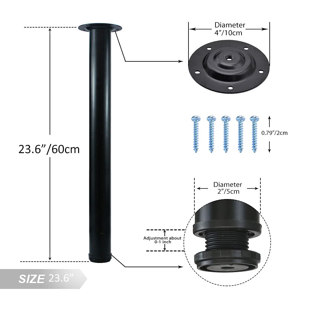 QLLY 60cm/23.6 inch Adjustable Tall Metal Desk Legs, Office Table Furniture Leg Set, Set of 4 (60cm, Black) - Image 2