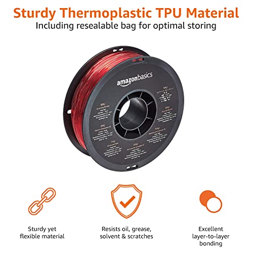 Image of Amazon Basics TPU 3D Printer Filament, 1.75mm, Red, 1 kg Spool (2.2 lbs)