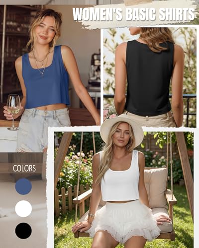 Image of Huukeay 3 Pack Women's Scoop Neck Crop Tank Tops | Loose Fit Cropped Workout Tanks, Summer Basic Sleeveless Shirts, Breathable Sports Wear, Comfortable and Breathable