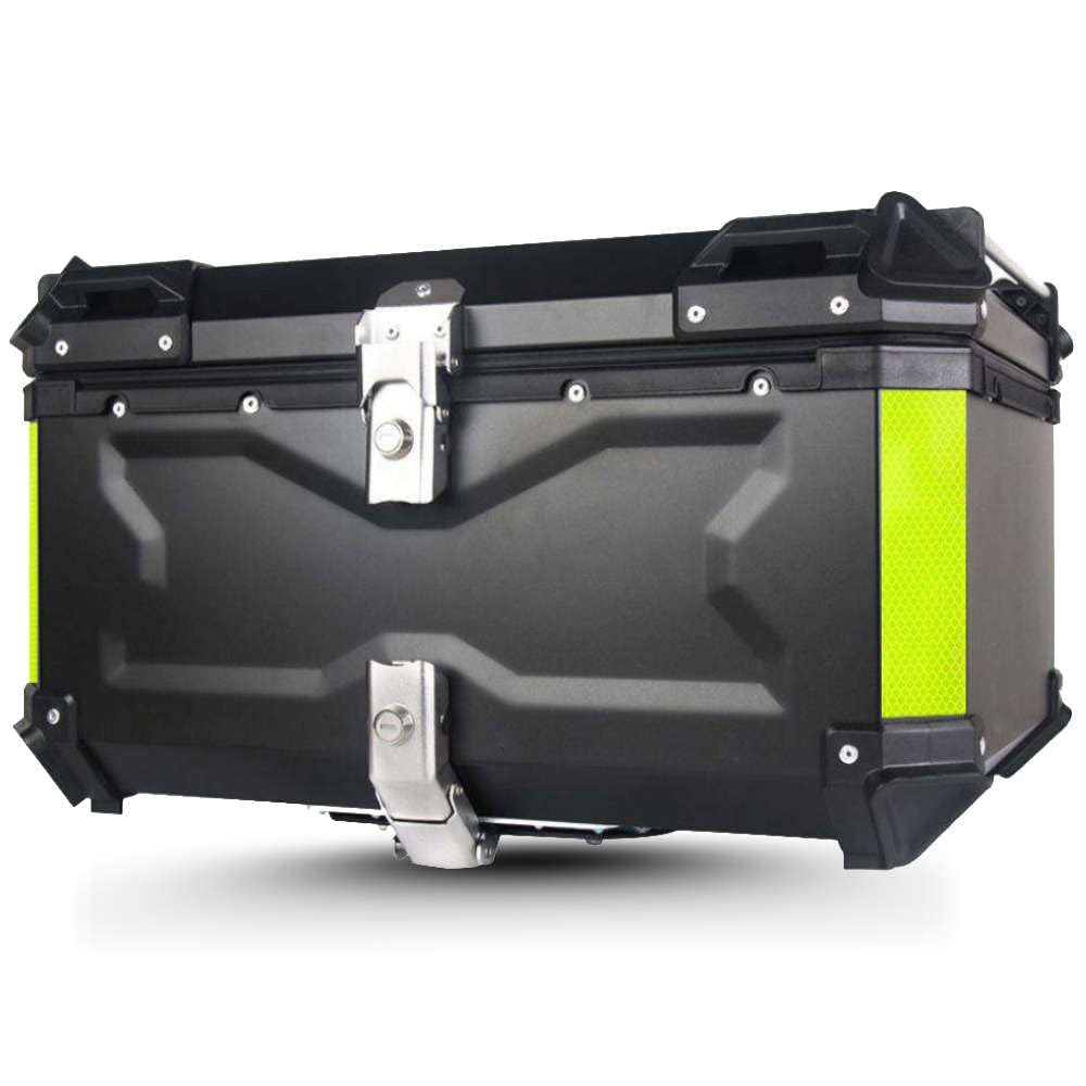 Generico BAULETTO MOTO SCOOTER 62LTR NERO EFFETTO ALLUMINIO CON PIASTRA UNIVERSALE E SCHIENALE CHIUSURA ANTIFURTO MATERIALE ABS