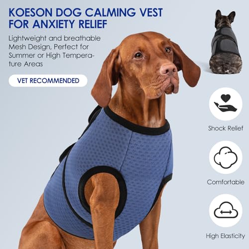 Image of KOESON Dog Anxiety Calming Vest, Breathable Dog Thunder Jacket, Adjustable Pet Stress and Anxiety Relief Shirt for Thunderstorm, Fireworks, Grooming, Vet Visit, Travel, Separation, XS-3XL