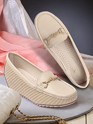 Image of XE Looks Women's Ballet Wedges Shoes | Comfortable and Trendy Slip-On Loafers with Cushioned Footbed and Textured Sole | Mules Wedges for Girls - Ideal for Casual and Formal Wear